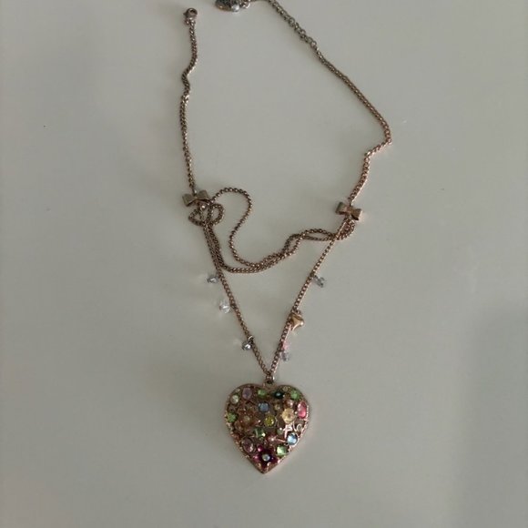 Betsey Johnson Jewelry - Betsey Johnson Heart Pave Crystal Necklace Valentine Adjustable Date Night Party